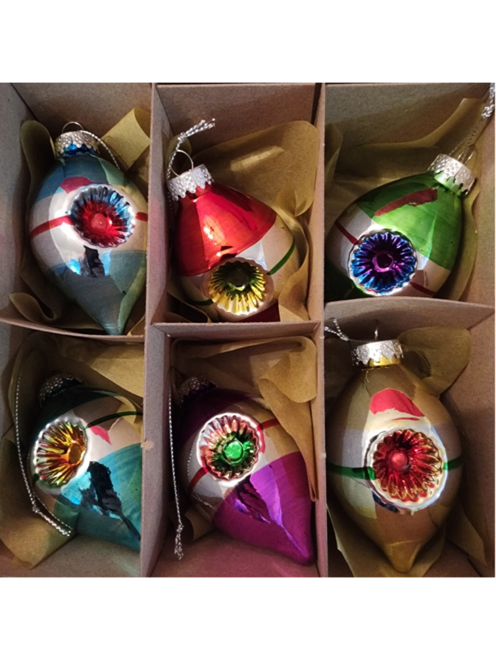 Kurt Adler Glass Reflector Ornaments Set of 6 Early Years